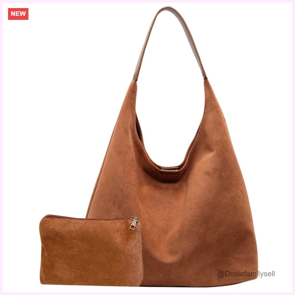 Suede Slouchy Tote Shoulder Satchel Large Office Travel Underarm Bag